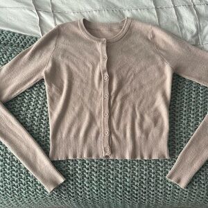 cropped tan button up cardigan